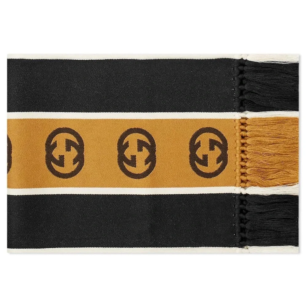 Gucci Camel, Brown & Black GG Logo Knit Scarf wool New with Tags - Picture 2 of 8